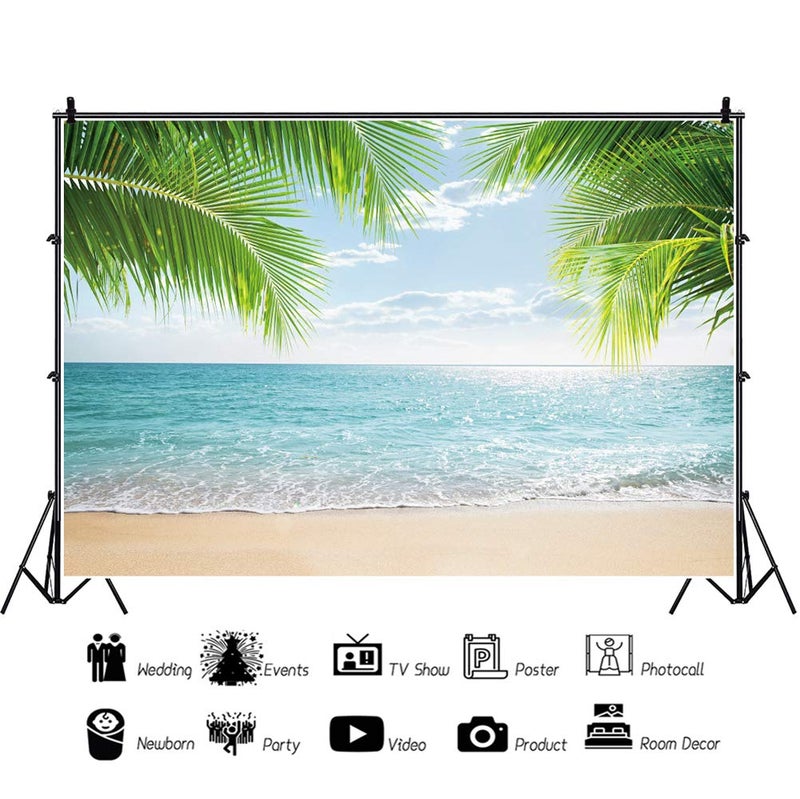 DaShan 10x8ft Tropical Beach Backdrop for Photography Hawaiian Seaside Sandbeach Summer Luau Photo Backdrop for Party Decorations Background Palm Tree Nautical Baby Shower Photo Props - Image 5